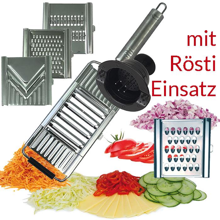 Gigant Multihobel Edelstahl Set Rösti 5 Einsätze & Restehalter