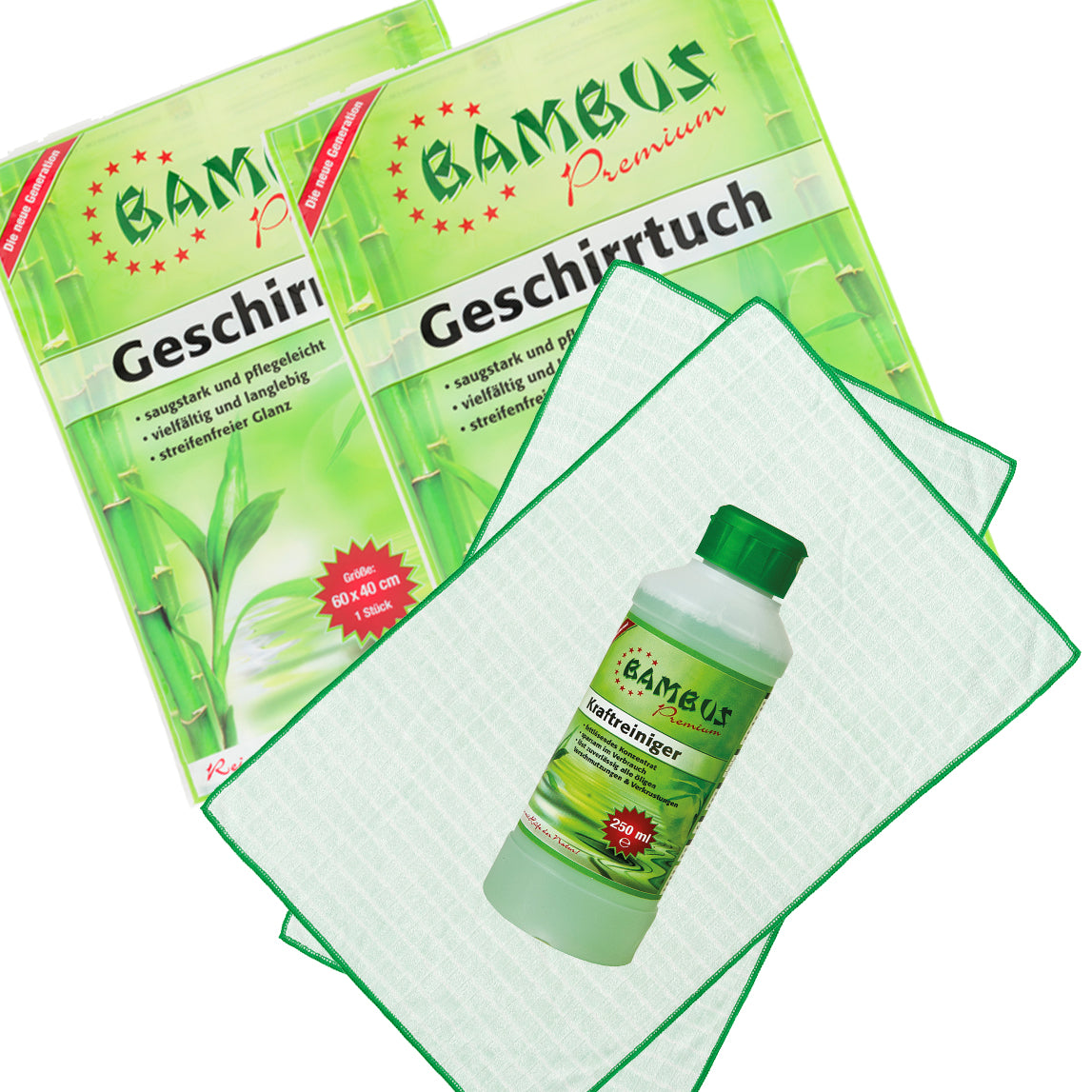 2 x Bambus Premium Geschirrtücher + 250 ml Kraftreiniger (gratis)