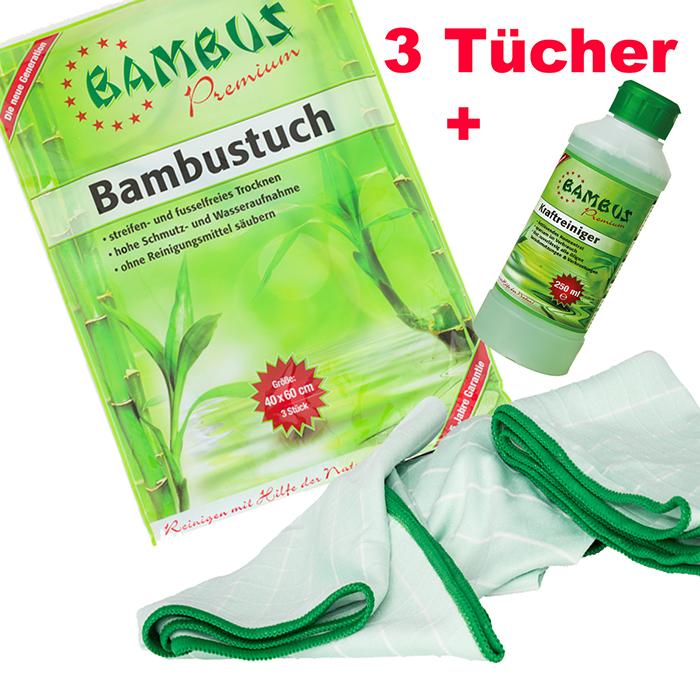3 x Bambus Premium Bambustücher + 250ml Kraftreiniger (gratis)