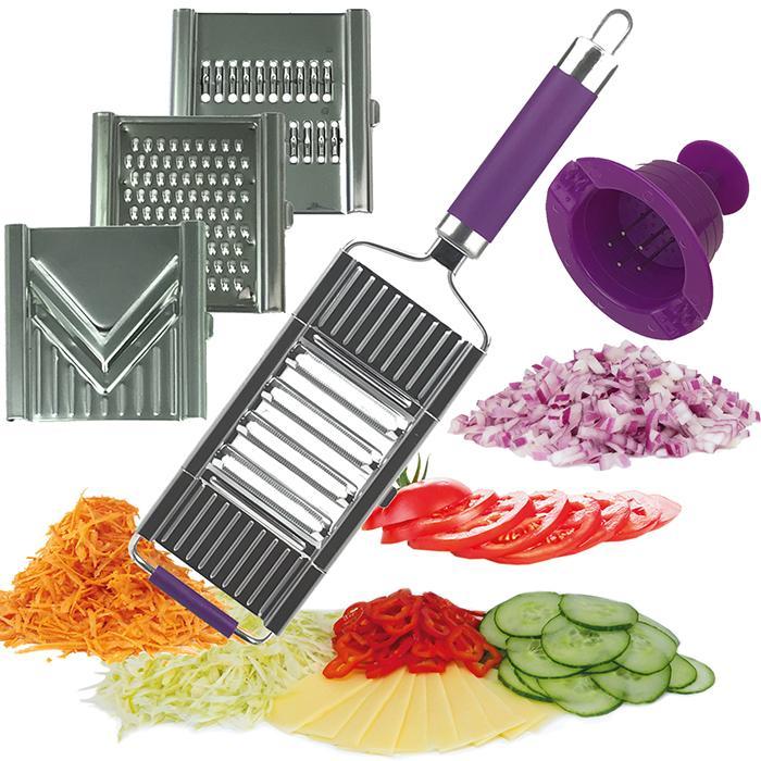 Gigang Multihobel Edelstahl Set mit gummiertem Griff mit 4 Einsätzen & Restehalter