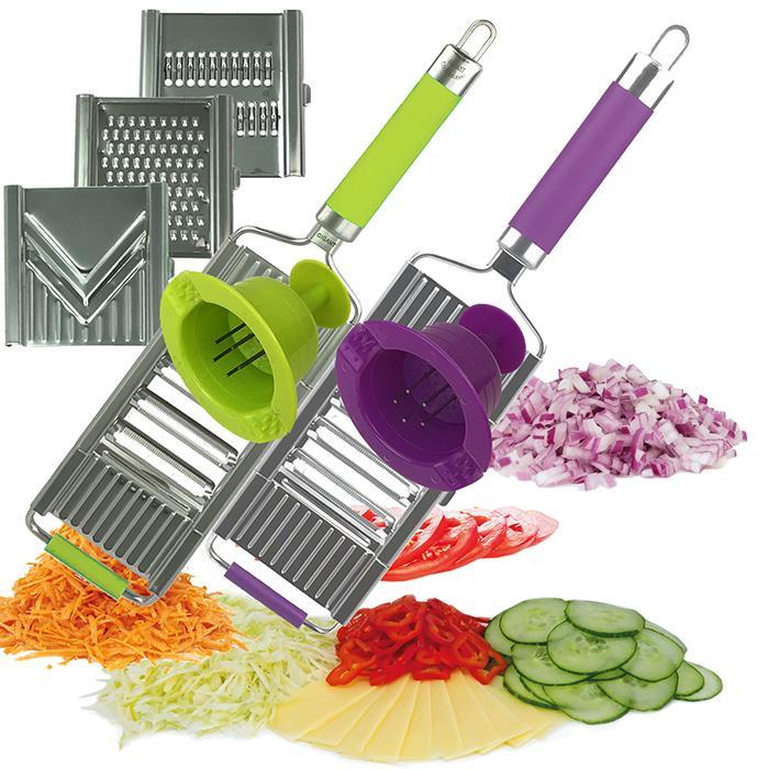 Gigang Multihobel Edelstahl Set mit gummiertem Griff mit 4 Einsätzen & Restehalter
