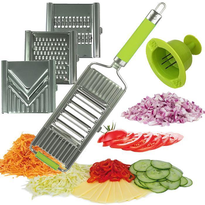 Gigang Multihobel Edelstahl Set mit gummiertem Griff mit 4 Einsätzen & Restehalter